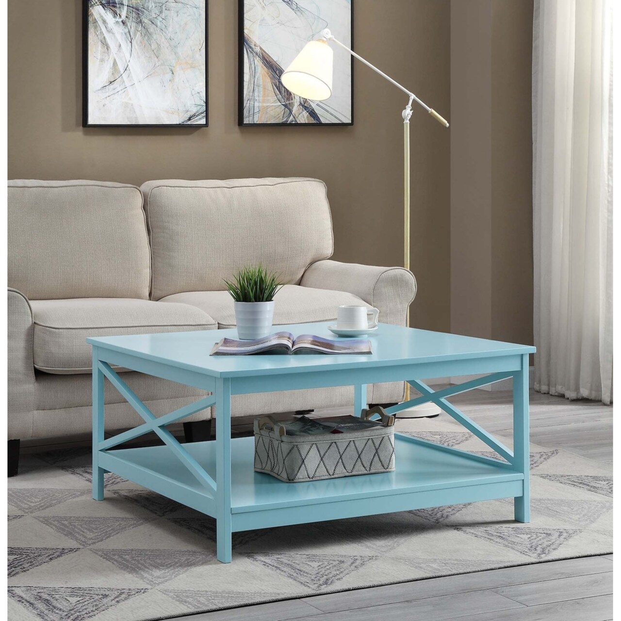 Convenience Concepts Oxford 36 inch Square Coffee Table, Sea Foam